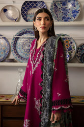 REPUBLIC WOMENSWEAR - 3PC DHANAK EMBROIDERED SHIRT WITH TWILL PRINTED SHAWL AND TROUSER - HZG2403